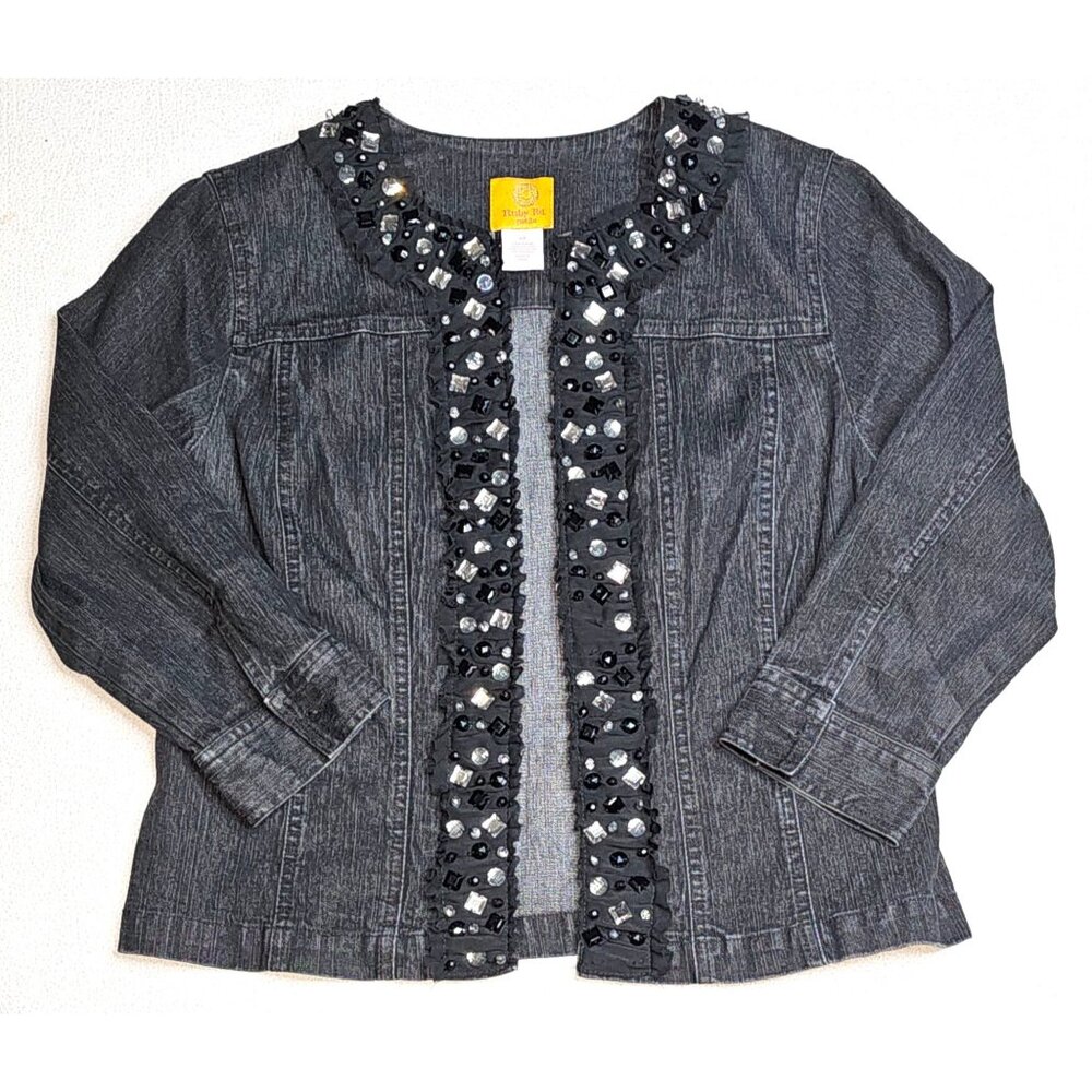 Ruby Rd. Petite Beaded Embellished Denim Jean Jacket 4P Bling Cowgirl